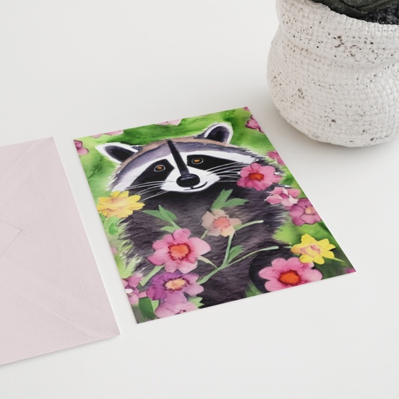 Watercolor Raccoon Portrait Illustration Wall Art Print Poster Card Unframed - Picture 4 of 6